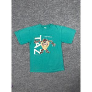 Vintage 1992 Taz Las Vegas Tee Velva Sheen USA Looney‎ Tunes Green Shirt Size M